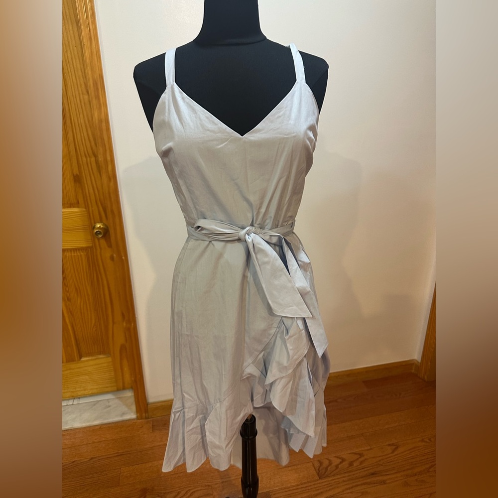 NWOT Lush Asymmetrical Light Blue Wrap with waist tie Dress